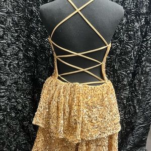 Short prom dress for women or young teen. Sequins tiered Dress A line backless